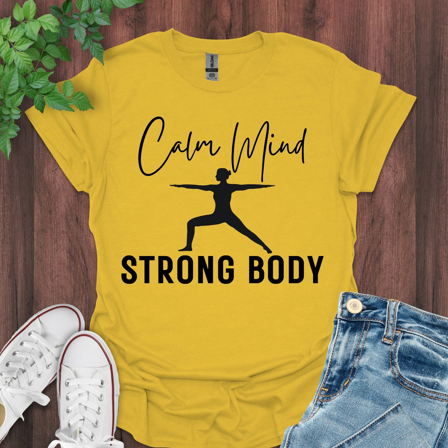 Calm Mind, Strong Body Mono-colored Print T-Shirt