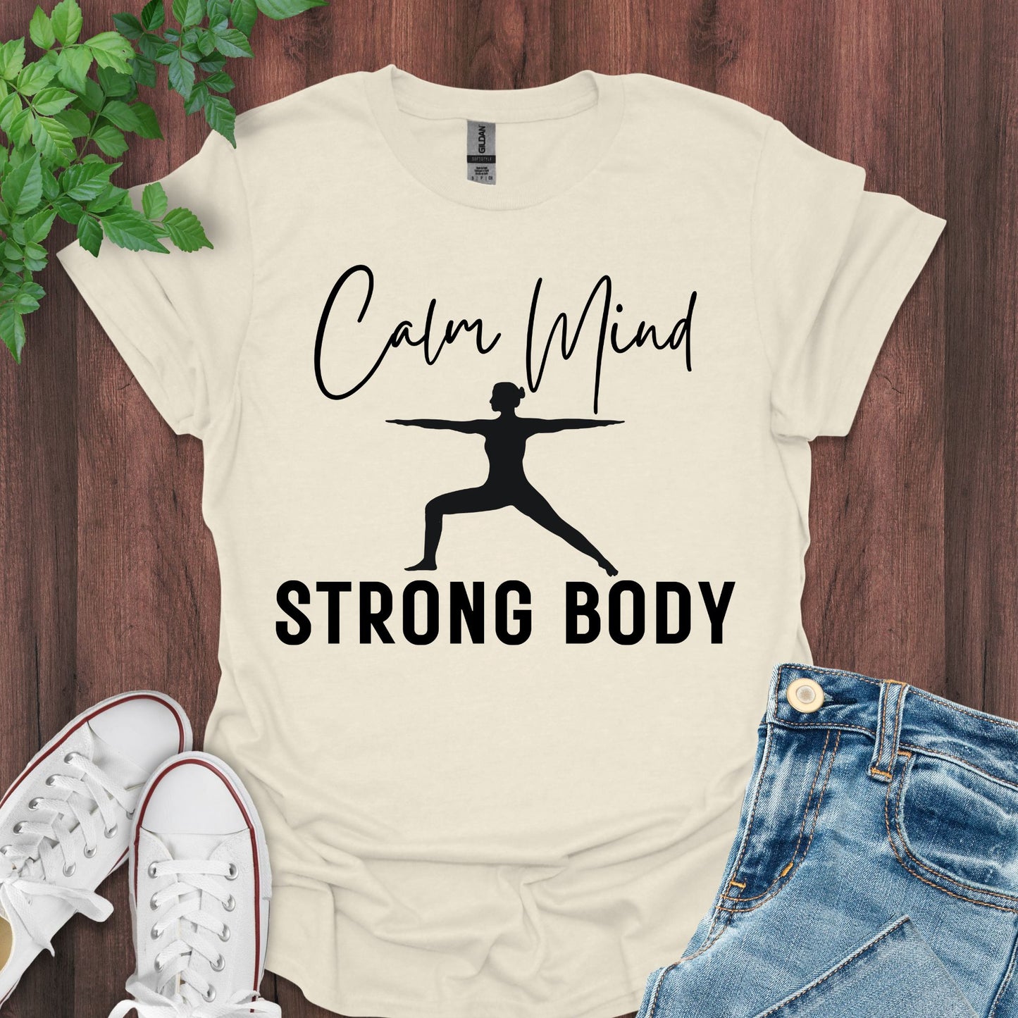 Calm Mind, Strong Body Mono-colored Print T-Shirt