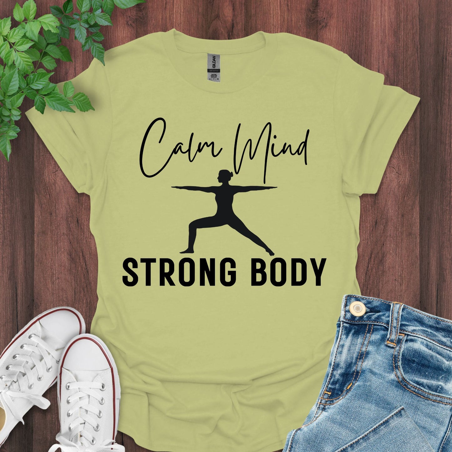 Calm Mind, Strong Body Mono-colored Print T-Shirt